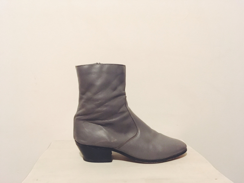 60s grey leather mod ankle boots, western heel beatle boots, ladies 9 ...